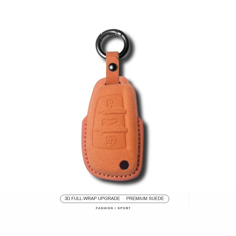 Audi Sport Suede Key Case – Orange, Type E, keyring buckle
