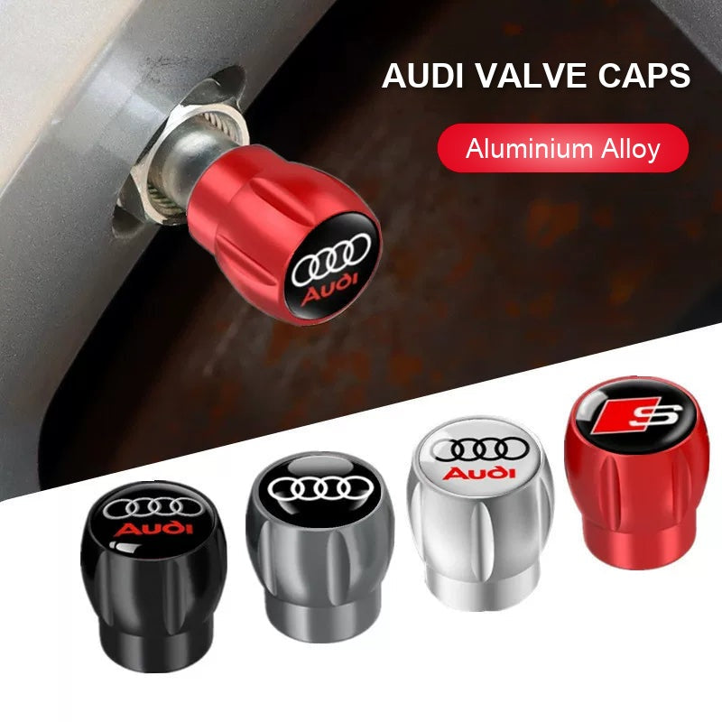 Audi Sport fluted alloy valve cap fitted on a tyre valve