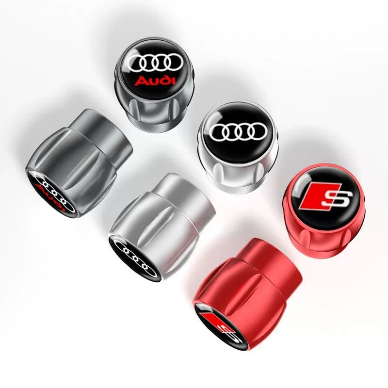 Audi Sport valve caps with rings and S badge emblems