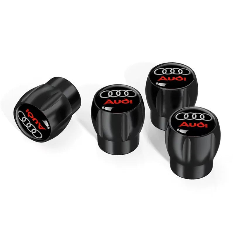 Audi Sport fluted alloy valve caps – Black with Rings and Audi Black Emblem