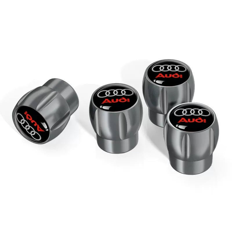 Audi Sport fluted alloy valve caps – Gray with Rings and Audi Black Emblem
