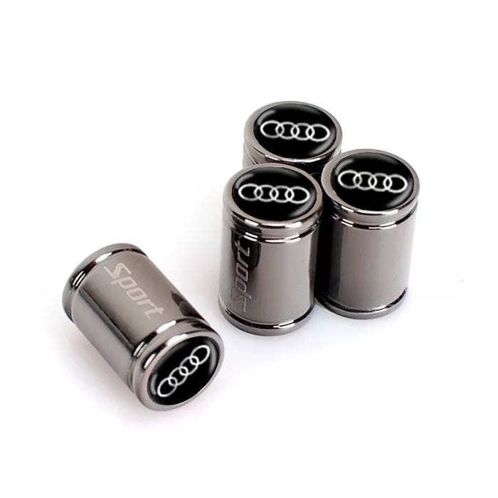 Audi Sport engraved valve caps – Titanium Black with black Audi four rings, set of 4