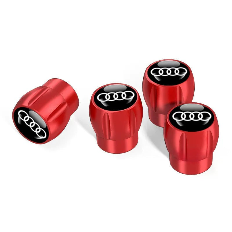 Audi Sport fluted alloy valve caps – Red with Four Rings Black Emblem