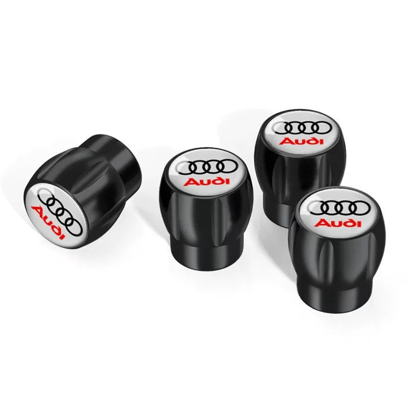 Audi Sport fluted alloy valve caps – Black with Rings and Audi White Emblem