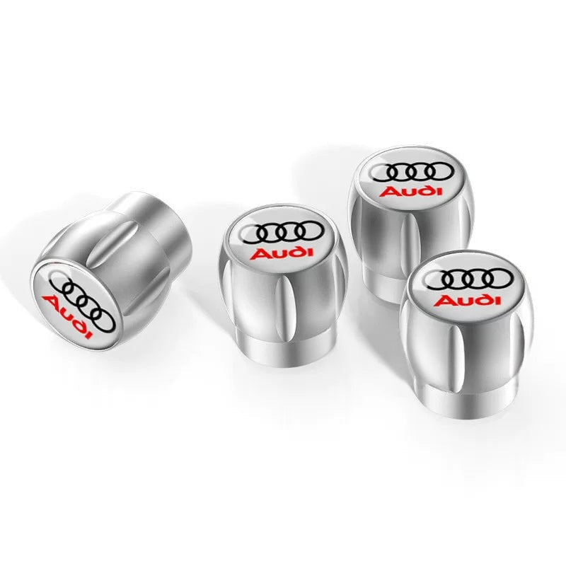 Audi Sport fluted alloy valve caps – Silver with Rings and Audi White Emblem