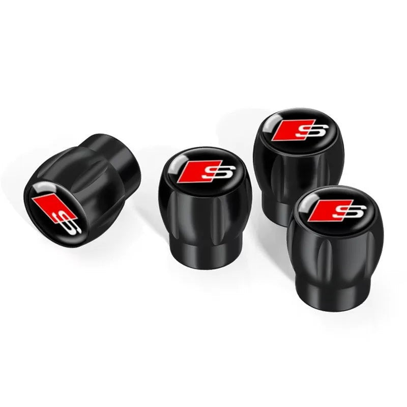 Audi Sport fluted alloy valve caps – Black with S Badge Black Emblem