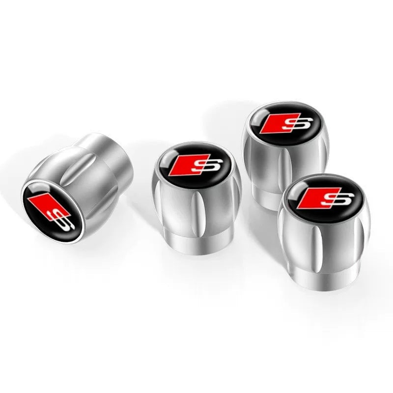 Audi Sport fluted alloy valve caps – Silver with S Badge Black Emblem