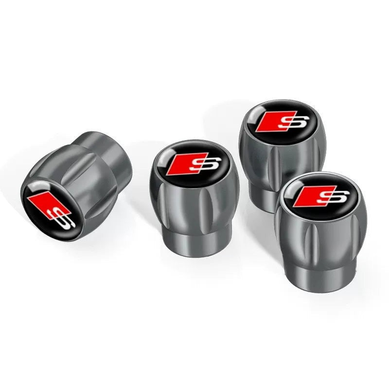 Audi Sport fluted alloy valve caps – Gray with S Badge Black Emblem
