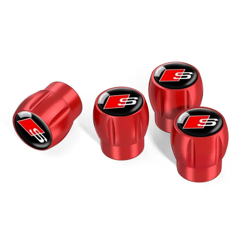 Audi Sport fluted alloy valve caps – Red with S Badge Black Emblem