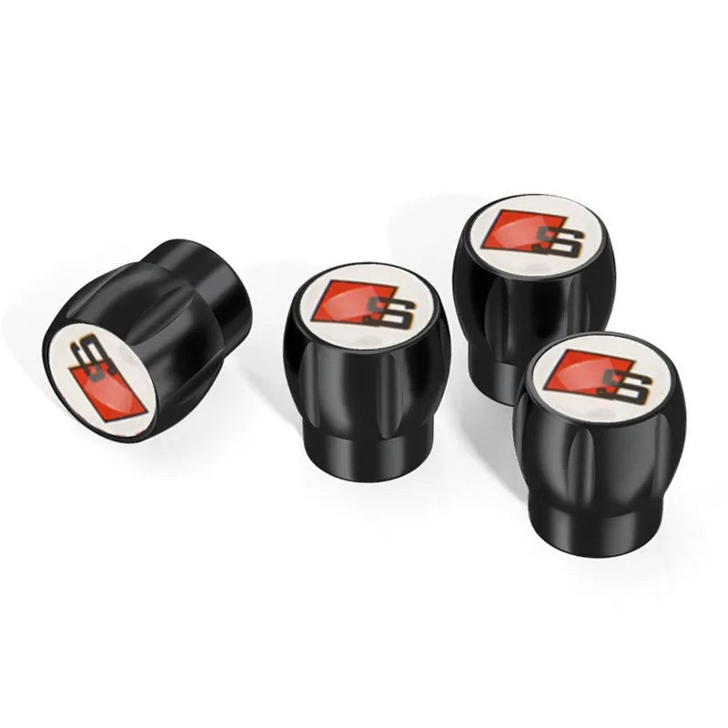 Audi Sport fluted alloy valve caps – Black with S Badge White Emblem
