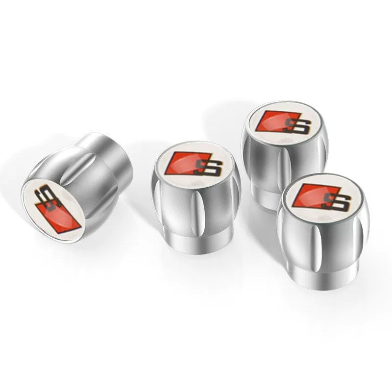 Audi Sport fluted alloy valve caps – Silver with S Badge White Emblem