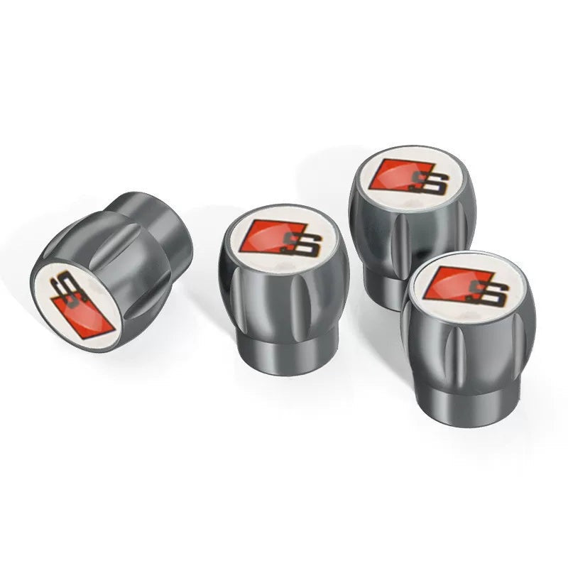 Audi Sport fluted alloy valve caps – Gray with S Badge White Emblem