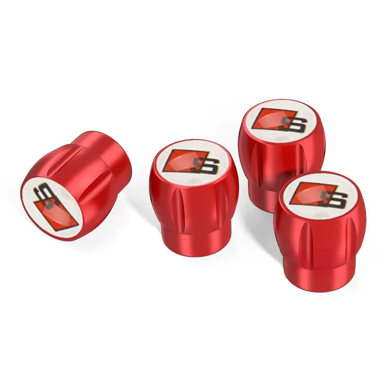Audi Sport fluted alloy valve caps – Red with S Badge White Emblem