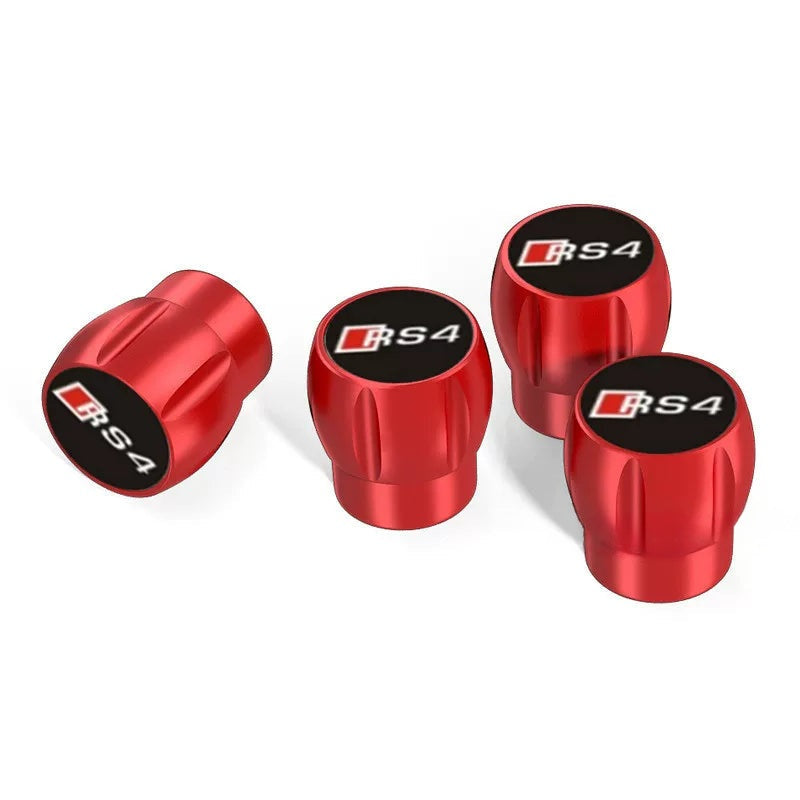 Audi Sport fluted alloy valve caps – Red with RS4 Badge Emblem