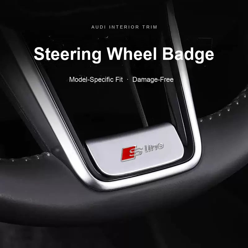 Audi S line badge fitted on the steering wheel lower spoke