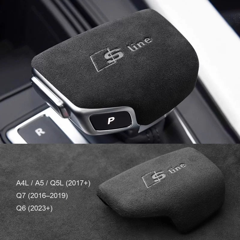 Audi suede gear knob cover for A4L, A5, Q5L, Q7, Q6 – embossed S line, Italian suede