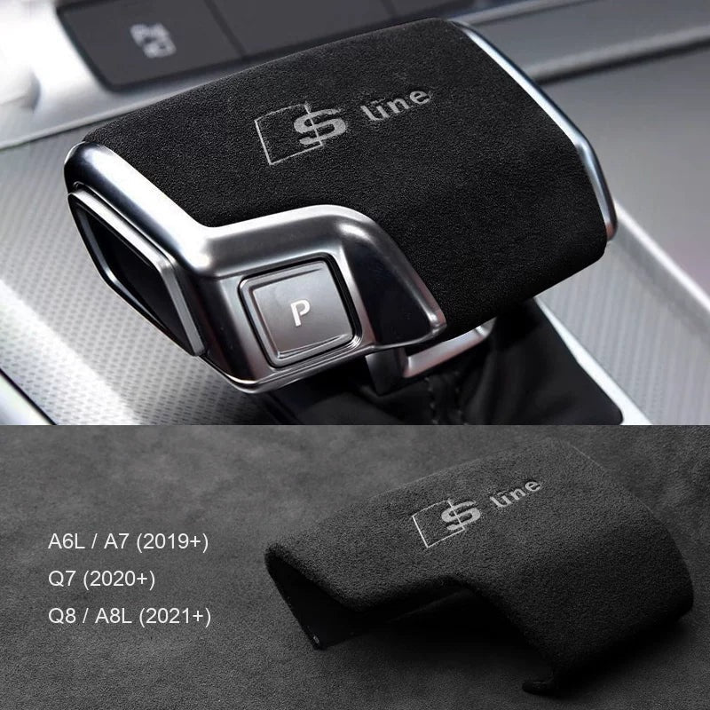 Audi suede gear knob cover for A6L, A7, Q7, Q8, A8L – embossed S line, imported suede