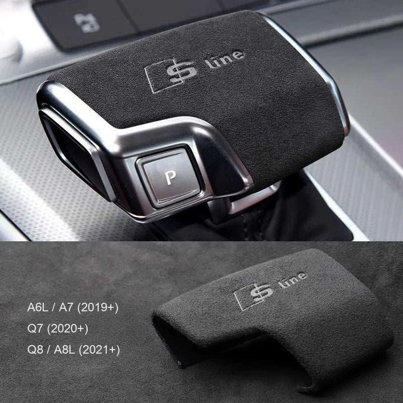 Audi suede gear knob cover for A6L, A7, Q7, Q8, A8L – embossed S line, Italian suede