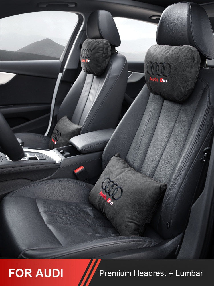 Audi suede headrest and lumbar pillow set in the car