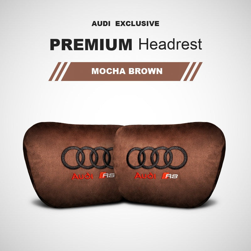 Audi RS suede headrest pillow – Mocha Brown, 2 Headrests
