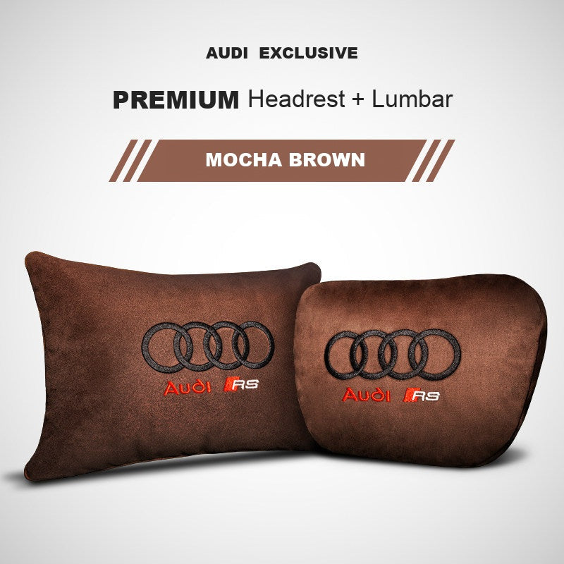 Audi RS suede headrest pillow – Mocha Brown, Headrest + Lumbar Pillow