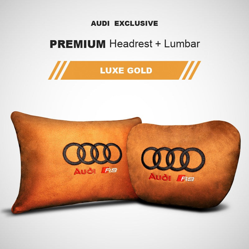 Audi RS suede headrest pillow – Luxe Gold, Headrest + Lumbar Pillow