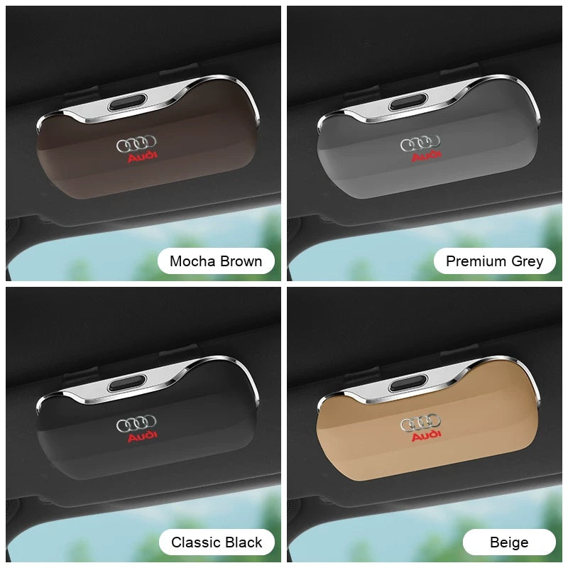 Audi sun visor glasses case colours: Mocha Brown, Premium Grey, Classic Black, Beige