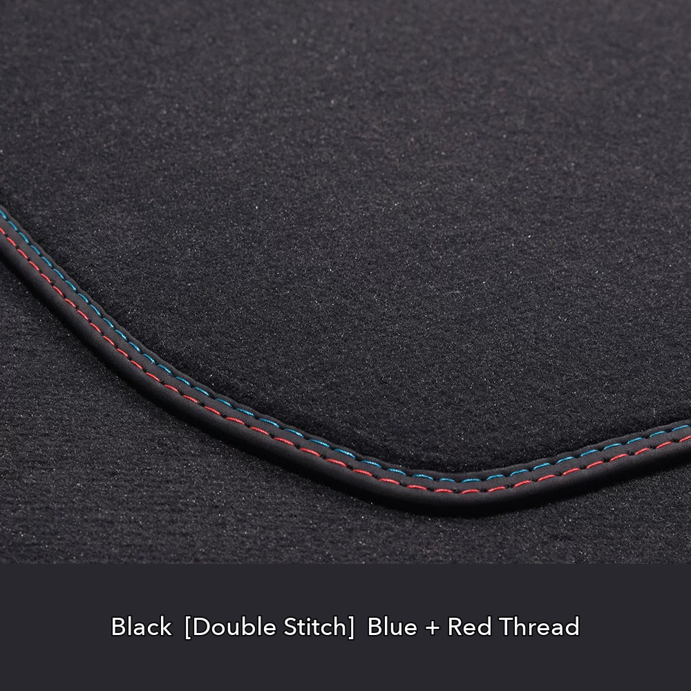 Audi velour floor mat edge detail – Black – Blue & Red Double Stitch