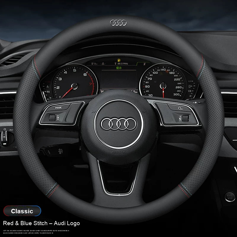 Round – Classic, red and blue stitch, Audi logo