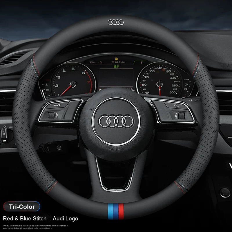Round – Tri-Color stripe, red and blue stitch, Audi logo