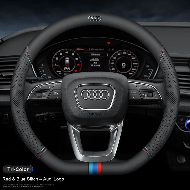 D-Cut – Tri-Color stripe, red and blue stitch, Audi logo