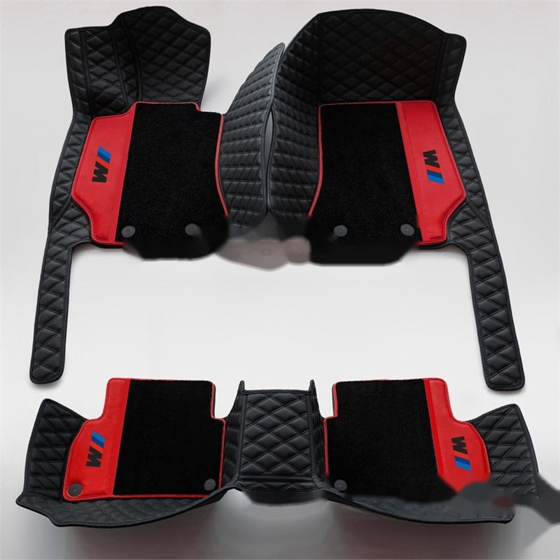 BMW double-layer leather floor mats, black and red