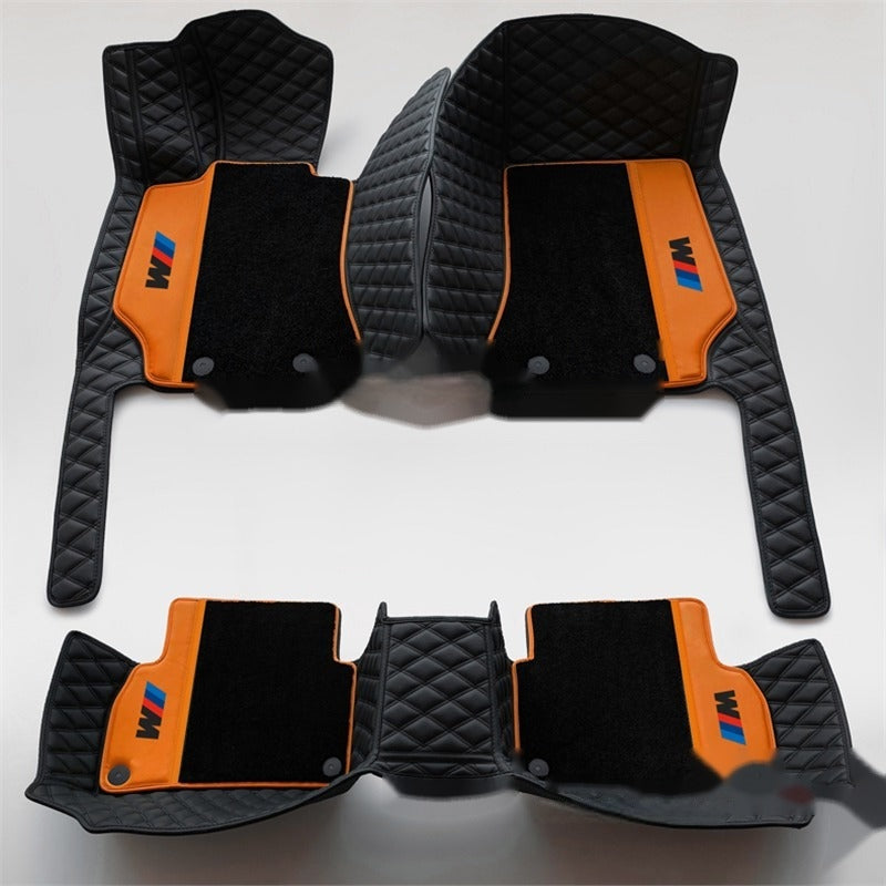 BMW double-layer leather floor mats, black and orange