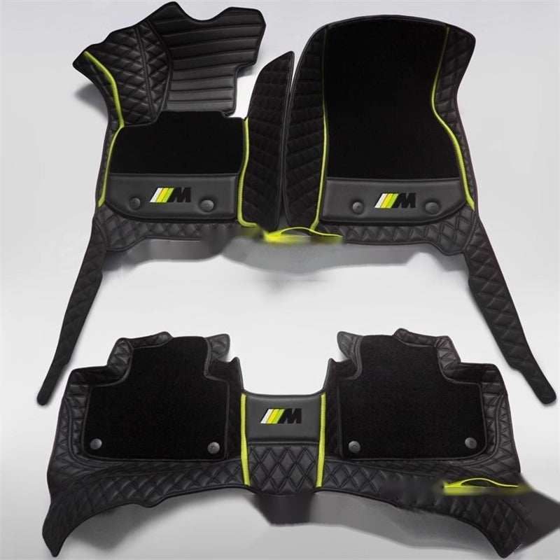 BMW luxury double-layer leather floor mats, black and fluorescent green