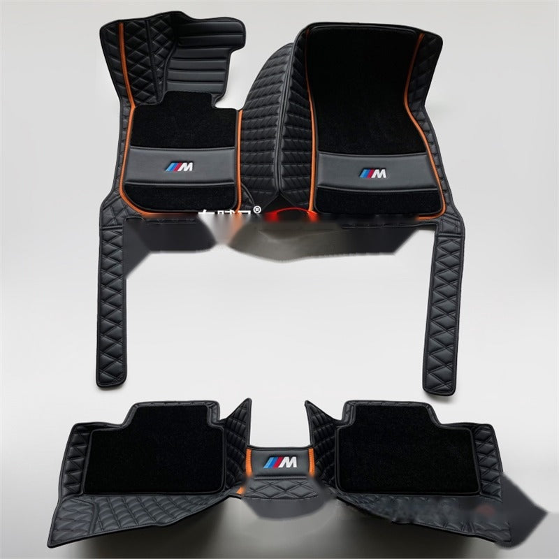 BMW luxury double-layer leather floor mats, black and orange