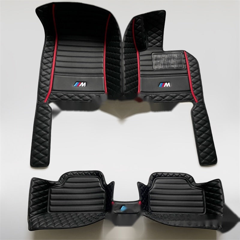 BMW custom leather floor mats, black with red trim