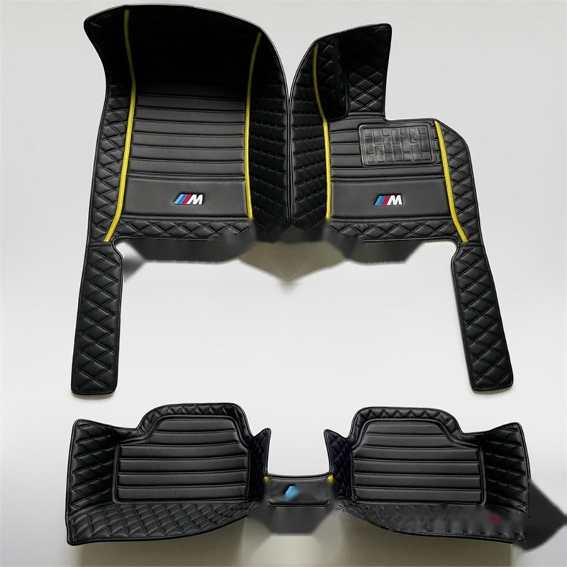 BMW custom leather floor mats, black with yellow trim