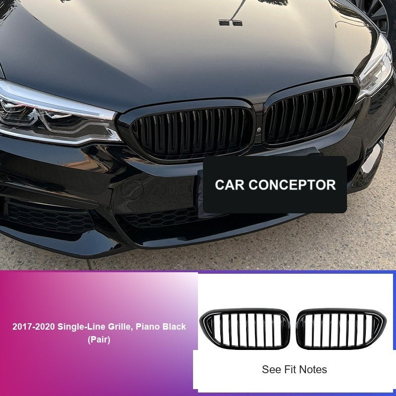 BMW 5 Series Grille - 2017-2020 Single-Line Grille, Piano Black (Pair)