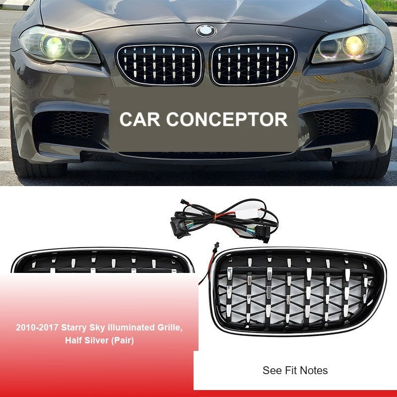 BMW 5 Series Grille - 2010-2017 Starry Sky Illuminated Grille, Half Silver (Pair)