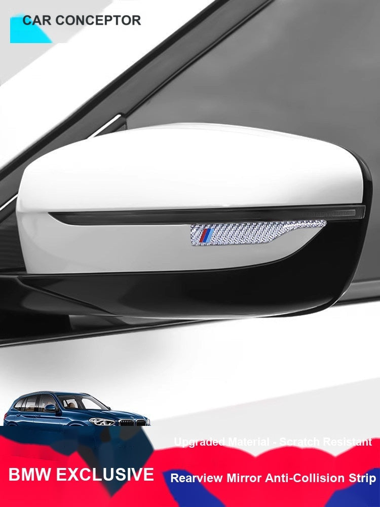 BMW carbon fiber rearview mirror strip installed on car mirror