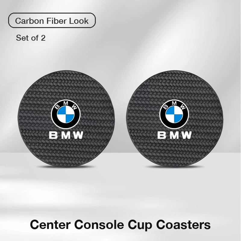 BMW logo center console cup coasters, set of 2 – Carbon Fiber Look
