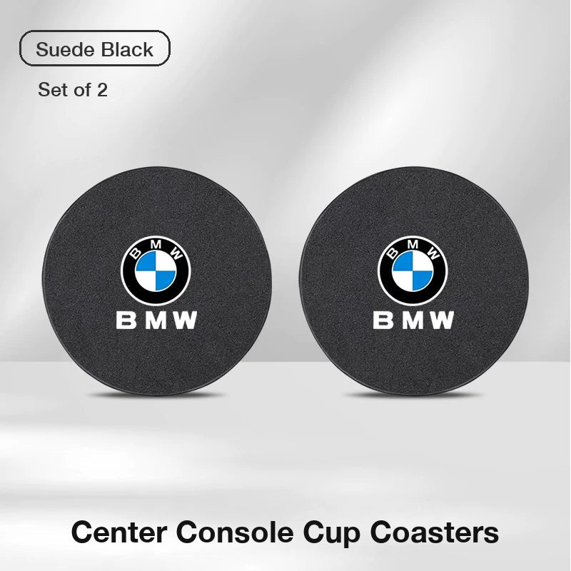 BMW logo center console cup coasters, set of 2 – Suede Black
