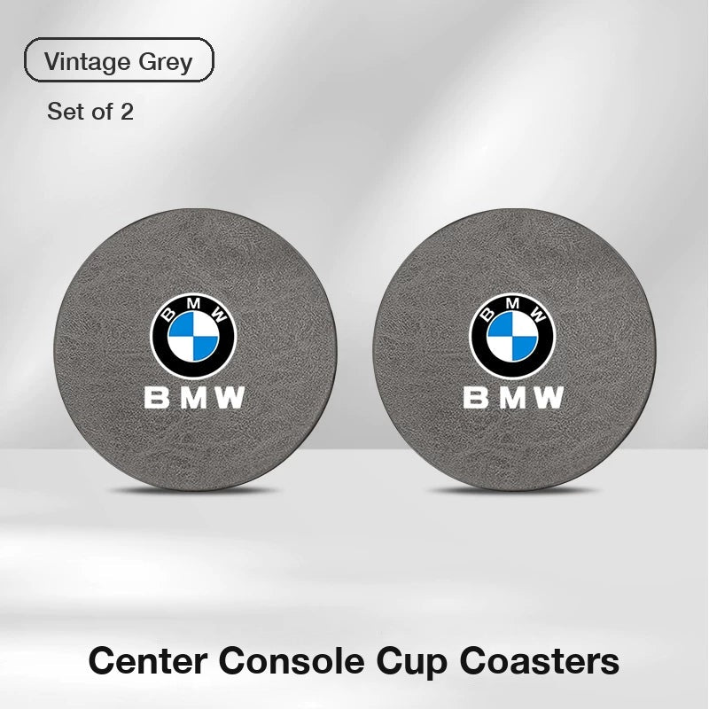 BMW logo center console cup coasters, set of 2 – Vintage Grey