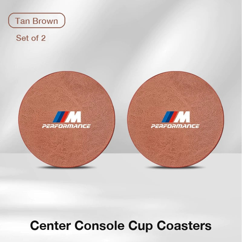 BMW M Performance center console cup coasters, set of 2 – Tan Brown