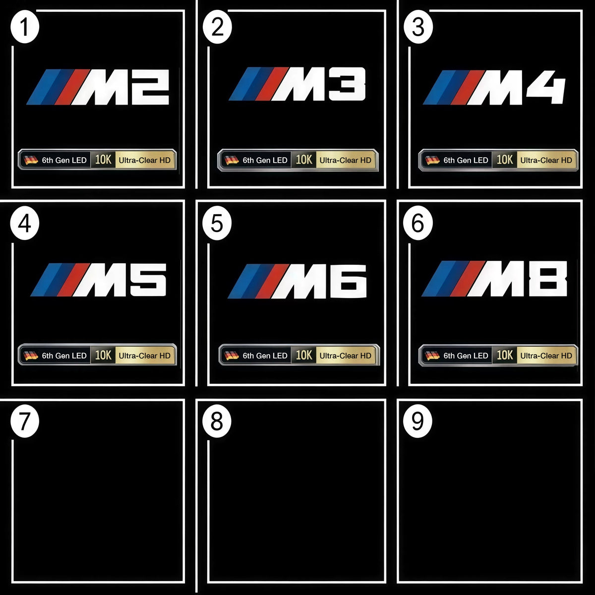 BMW door projector light, M2 to M8 model badge patterns