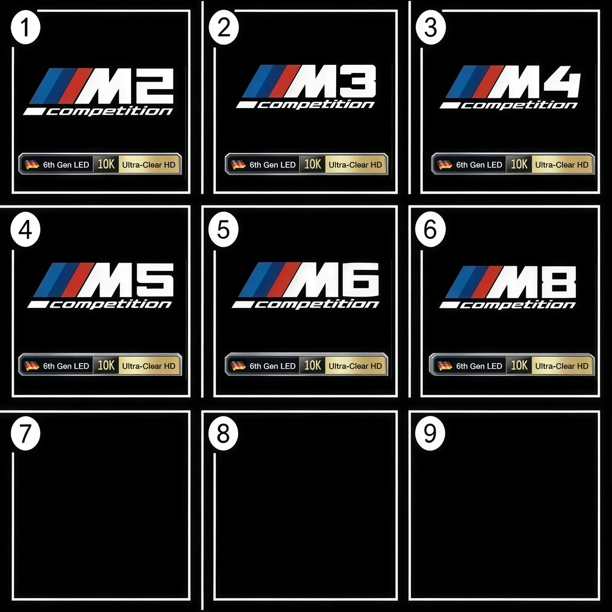BMW door projector light, M2 to M8 Competition badge patterns