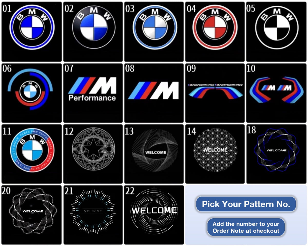 BMW door projector light pattern chart, choose by number