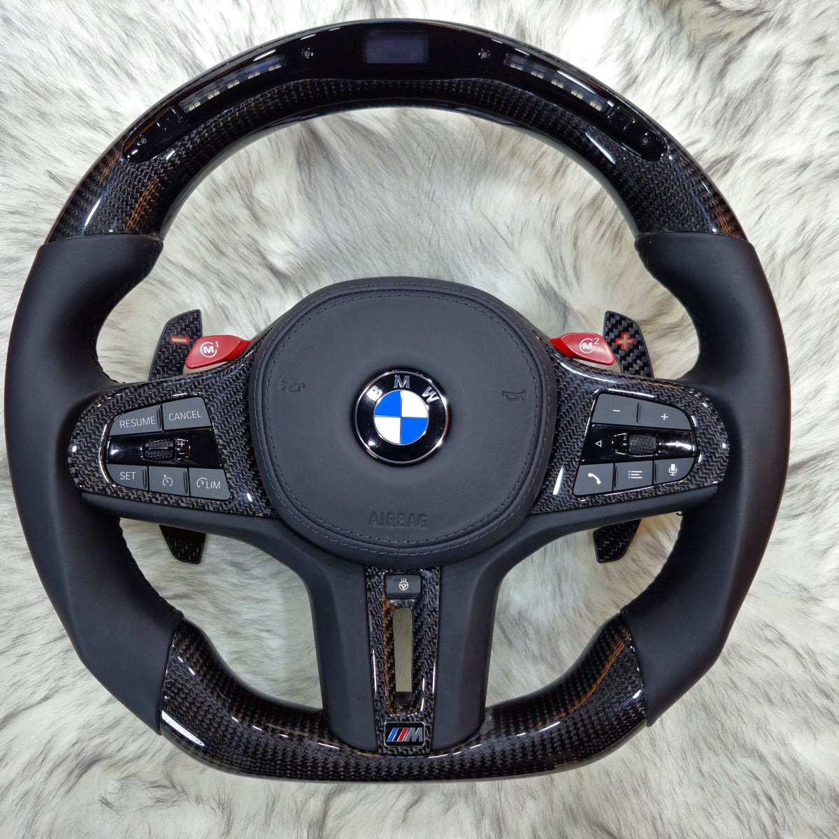 BMW G Series M3 M4 M5 carbon fiber LED steering wheel, front view