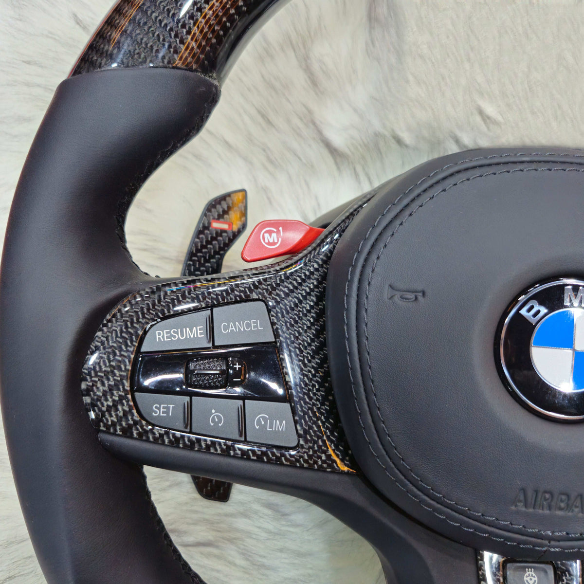 BMW G Series carbon fiber LED steering wheel, left side controls
