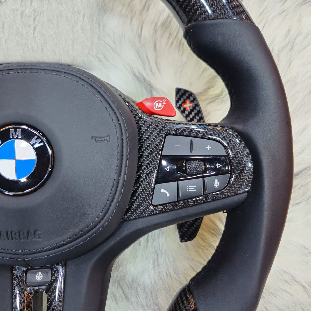 BMW G Series carbon fiber LED steering wheel, right side controls